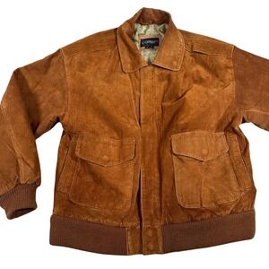 Vintage Suede Bomber Jacket Brown Full Zip Classic 90s 80s retro coat